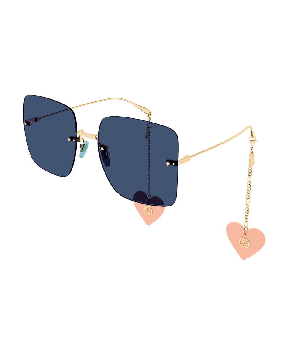 Rimless Square Metal Sunglasses w/ Heart Charms